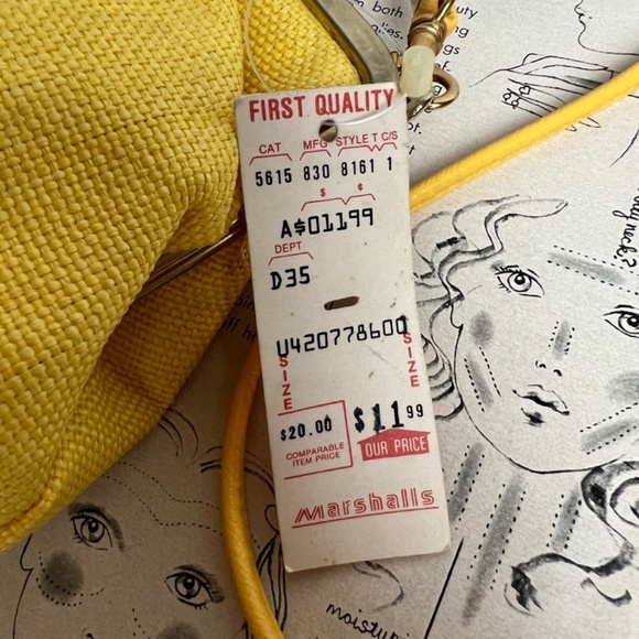 NEW Vintage Made in Italy Yellow Gathered Woven Clutch Shoulder Bag - Picture 7 of 13